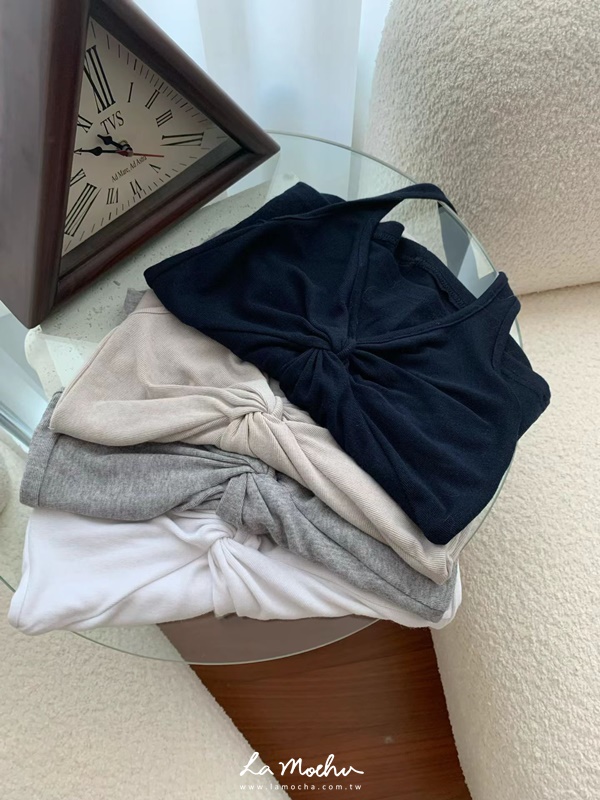 掛脖美背扭結棉質背心